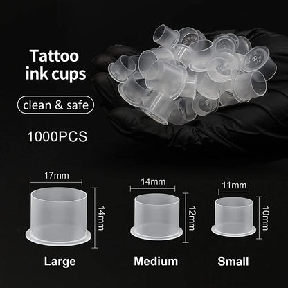 1000/500/100pcs Plastic Tattoo Ink Cups Caps 17mm 14mm 11mm Clear Self Standing Ink Caps Tattoo Pigment Cups Supply for Inks