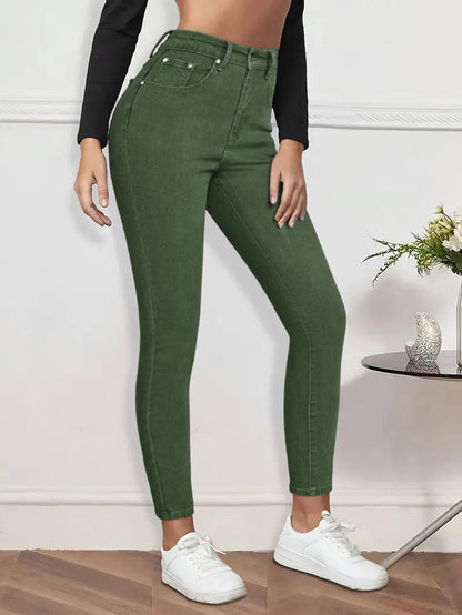 Women Pencil Pants Jeans Skinny Trousers High Waist Stretch Pockets Vintage Washed Female Streetwear Slim Full Length Denims