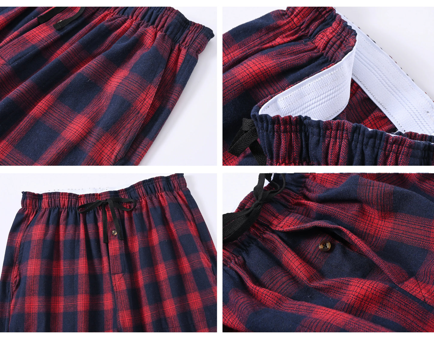 Men's 3Pcs Pajama Sleeping Pants Cotton Plaid Pjs, Long Plaid Print Sleepwear Pajama Pants with Elastic Waist Homewear
