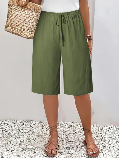 Dam Wide Leg Byxor Knälång – Elastisk Midja Dragsko Casual Vår/Sommar, 5 Färger S–XXL