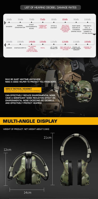 HD-17 GEN 6 Tactical Headset Sound Pickup&Noise Reduction Sports Shooting Earmuff Sports Shooting Impact Anti-Noise Headset