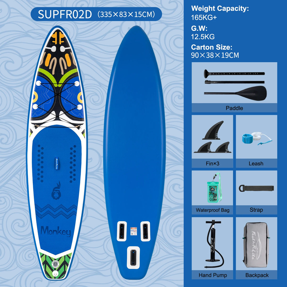 FunWater uppblåsbart SUP-bräde med tillbehör – flera storlekar
