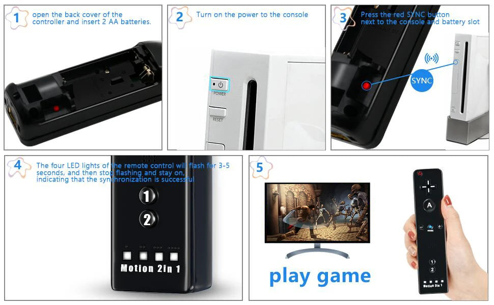Nintendo Wii Trådlös Handkontroll 2-i-1 – Med/Utan MotionPlus, Silikonskål, Bluetooth, Wii/Wii U/Wii Mini