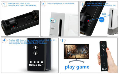 Nintendo Wii Trådlös Handkontroll 2-i-1 – Med/Utan MotionPlus, Silikonskål, Bluetooth, Wii/Wii U/Wii Mini