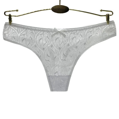Sexy Panties Women Lace Silk Underwear Low Waist Bow Solid Color Briefs Cotton Crotch Breathable Sexy Thongs Women Underwear