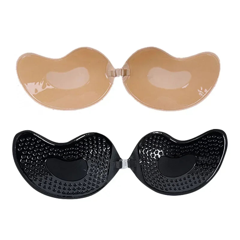 1/2Pcs Sexy Women Invisible Push Up Bras Reusable Adhesive Self-Adhesive Silicone Front Closure Sticky Bra Black Skin Strapless