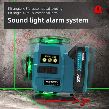 YOFIDRA 4D 16 Lines Laser Level Self-Leveling 360° Horizontal Vertical Leveling Tools With 1M Tripod For Makita 21V Battery Pin