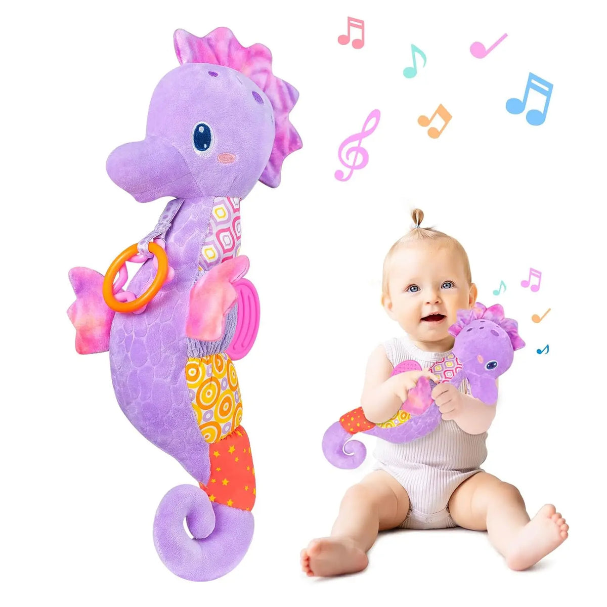 Sensorisk babyleksak sjöhäst – mjuk musikleksak med prasselljud