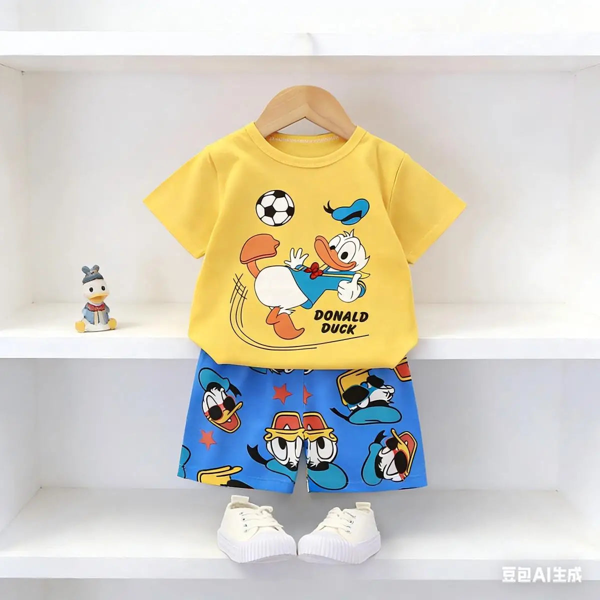 Summer Donald Duck Cartoon 2-Piece Boys Tracksuit Casual Kids Clothing Set T-shirt And Shorts Children 1-4 Years
