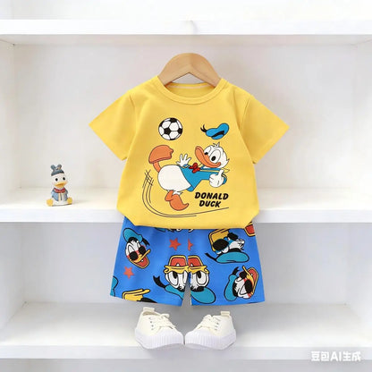 Summer Donald Duck Cartoon 2-Piece Boys Tracksuit Casual Kids Clothing Set T-shirt And Shorts Children 1-4 Years