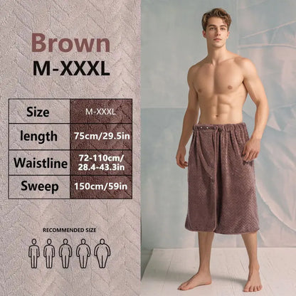 Suitable for M-XXXL Men's Bath Skirt Bath Towel Plus Size Bath Skirt Suitable for Home, Travel, Steaming, Spa, Beach