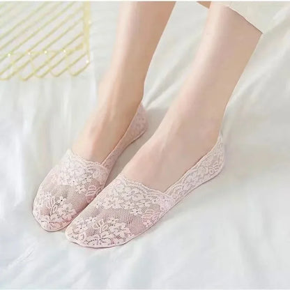 Women Socks Summer Thin Breathable Silicone Non-slip Invisible Lace No-show Boat Sock Transparent JK Fashion Casual Low Cut Sock