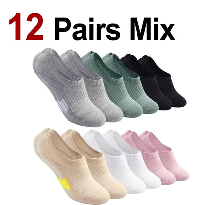 6/12 Pairs Women Breathable Mesh Invisible Ankle Socks Summer Lightweight Breathable Elegant Solid Color Sports Leisure Socks