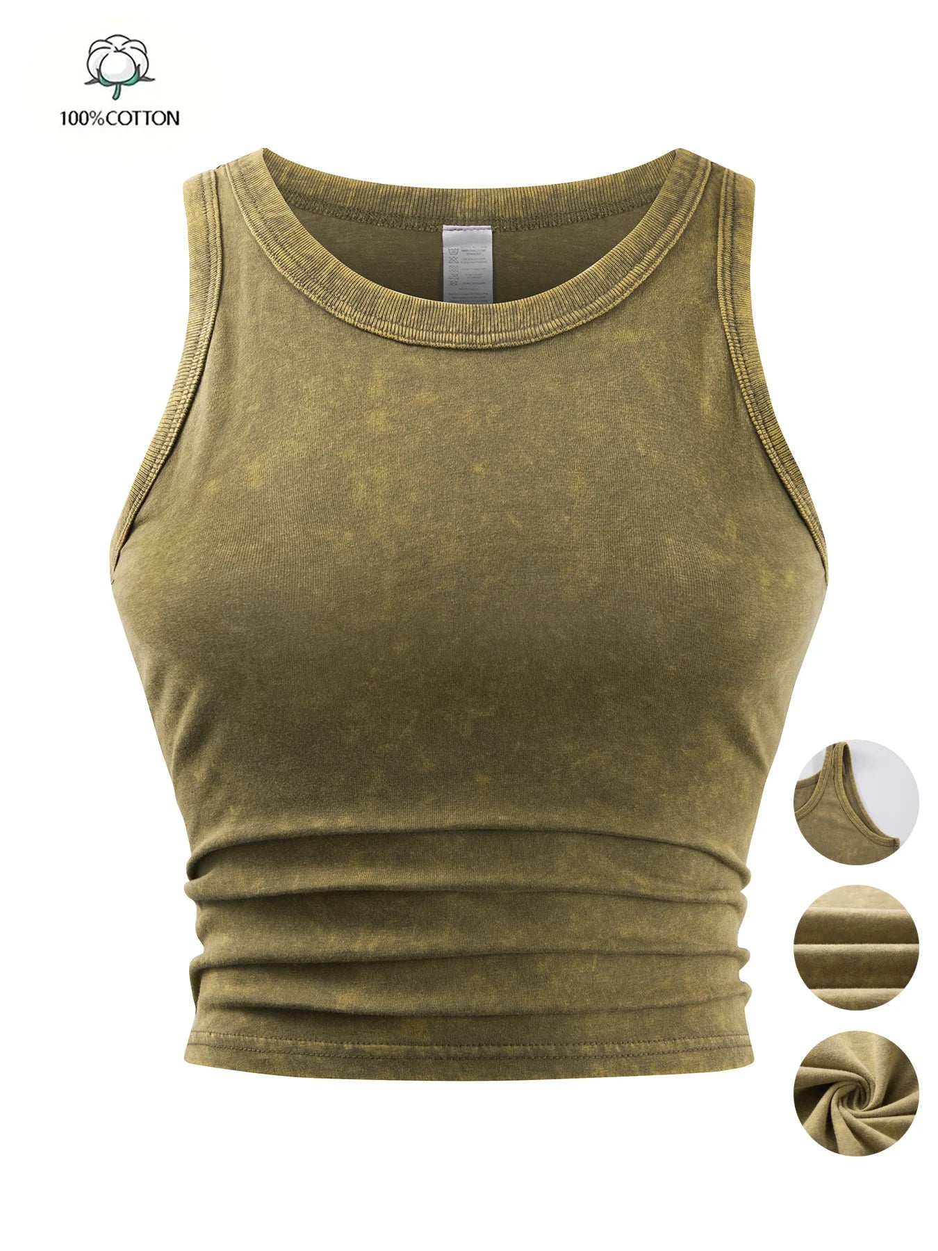 Dam Y2K Bomull Linne Crop Top – Tight Washed Streetwear Casual Sommar, 10 Färger M–XXL