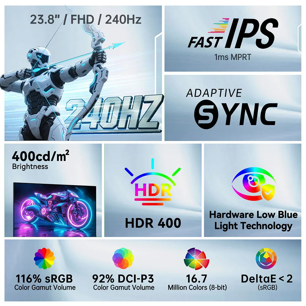 Ktc H24F7-2 23.8" Fhd Fast Ips Gaming Monitor, 240Hz, 1Ms Mprt, Hdr400, 99% Srgb, Freesync & G-Sync Compatible, Height Adjustable Pivot Stand, HDMI 2.0, Dp 1.4, 100mm X 100mm Vesa, Low Blue Light