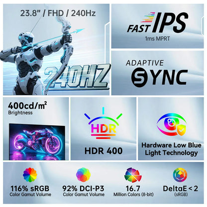 Ktc H24F7-2 23.8" Fhd Fast Ips Gaming Monitor, 240Hz, 1Ms Mprt, Hdr400, 99% Srgb, Freesync & G-Sync Compatible, Height Adjustable Pivot Stand, HDMI 2.0, Dp 1.4, 100mm X 100mm Vesa, Low Blue Light