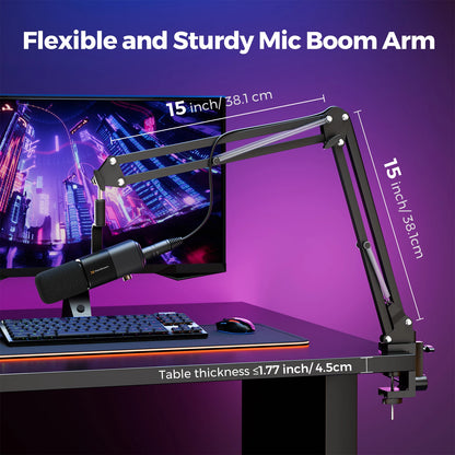 NearStream USB XLR Kondensatormikrofon med Bomarm Set för Streaming Podcast Studio