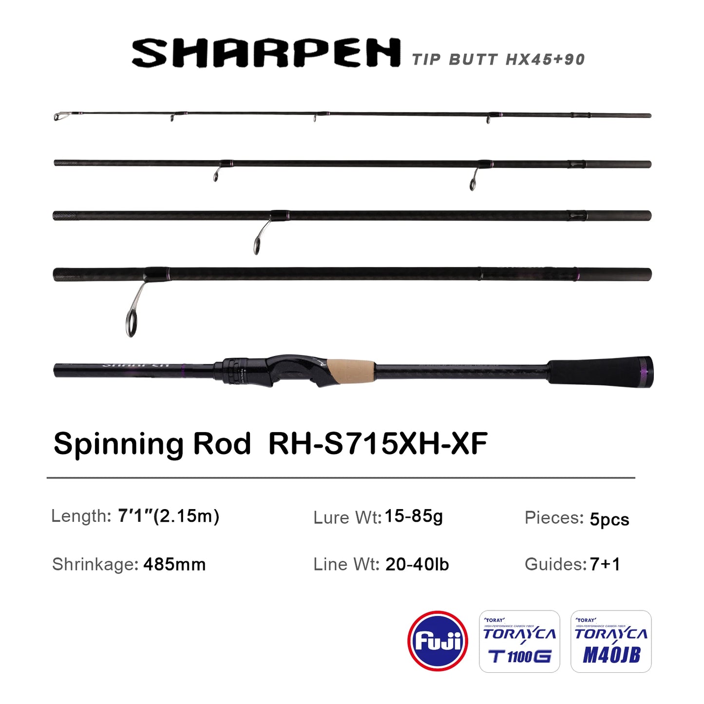 PURELURE SHARPEN Travel Soft Lure Long Spinning and Casting XF/MF Action Rods FUJI Components Bass Pike Rod Fishing Rod Reel