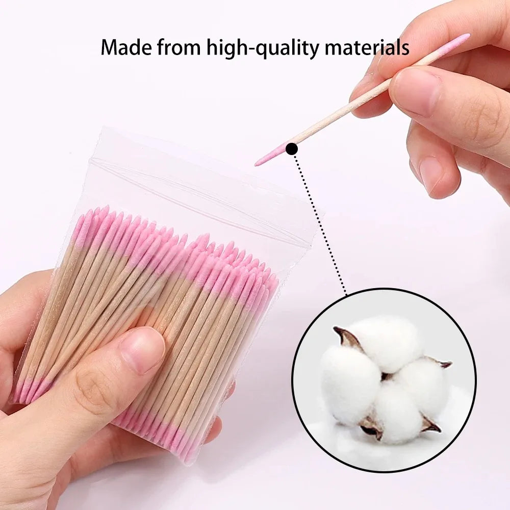 100/300/500 Nails Wooden Tip Cotton Stick Buds Disposable Ultra-Detail Corrector Nail Polish Remover Clean Sticks Manicure Tools