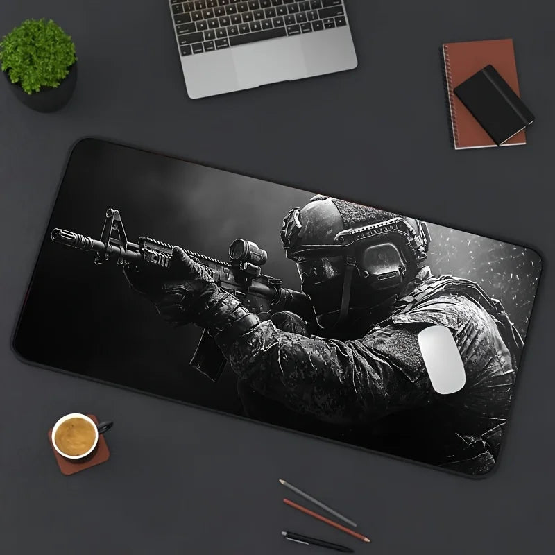 Large Mouse Pad Tactical Soldier Design Non-Slip XXL Desk Pad Gaming Accessories Stitched Edges for Home and Game for FPS Gamer