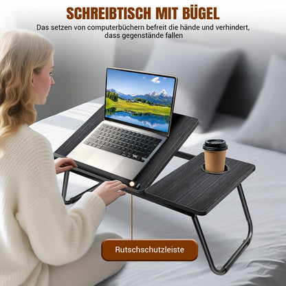 Laptop Table 5-step height adjustable laptop table for bed with folding table legs Cup holder reading stand laptop holder breakfast tray and bookend