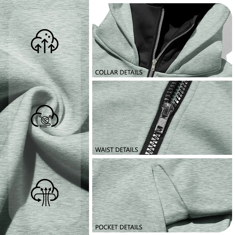 Autumn Men's Double-Layer Hooded Zip-Up Sweatshirt, Loose Casual Fit with Front Pockets, Ideal for Outdoor and Streetwear Style
