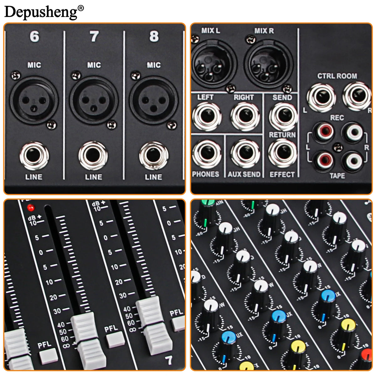 Audio Mixer 6/8/12 Channels Professional DJ Mixer LR Microphone/Line Input, AUX, FX Processor MP3, Headphones, +48V Phantom