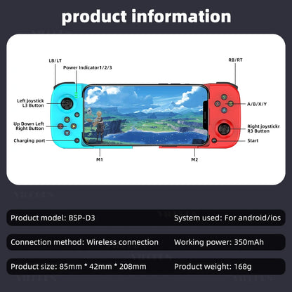 D3 Mobile Gamepad Wireless Game Controller for Cell Phone for iphone/Samsung/Android/Switch Stretching Joystick with Turbo Macro