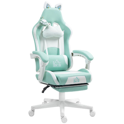 Homcom Gaming Chair with Adjustable Height Ears and Retractable Footrest