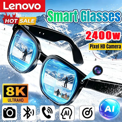 Lenovo AI Translation Smart Glasses 2400W HD Camera Shoot Photo Video Bluetooth Call Voice Assistant Upgrade Motorcycle Sunglass