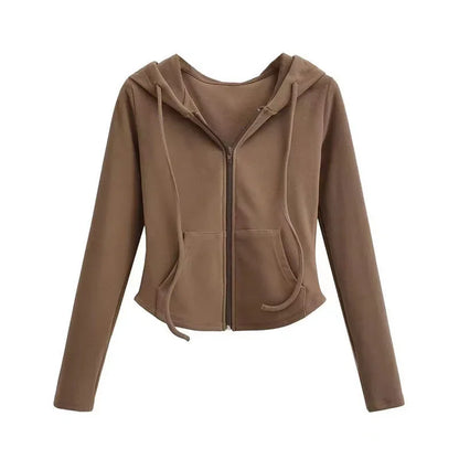 Women's Slim Fit Hooded Zip Up Sports Sweatshirt | Autumn Cropped Casual Jacket Long Sleeve Athletic Outerwear K Pop Clothes