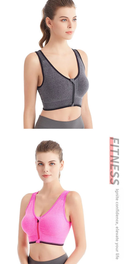 Front Zip Sports Bra High Impact Support Breathable Wire Free Running Yoga Top for Women