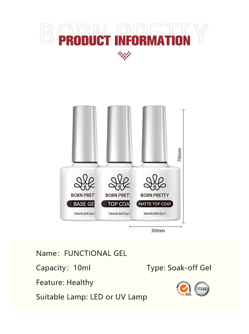BORN PRETTY Super Top Coat and Base Gel Nail Polish for Gel Polish Semi-permanent Varnish Rubber Top Coat 10ml Nail Supplies