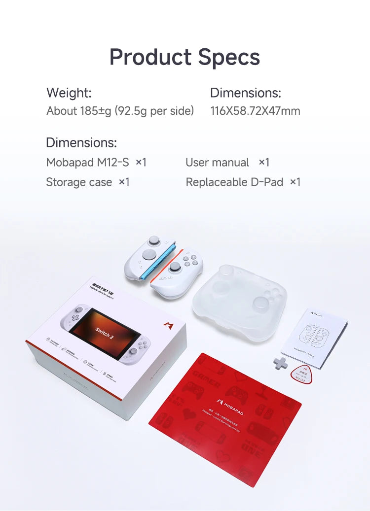 MOBAPAD M12 S Gaming Controller for Switch 2 with TMR Sticks, Mechanical Buttons, 9-Axis Gyro Motion Control, Power-Saver Mode
