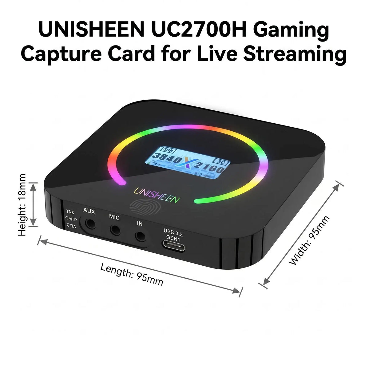 Unisheen UC2700H capture card med 4K 60 Hz-inspelning och HDMI-genomgång