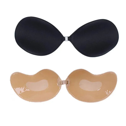1/2Pcs Sexy Women Invisible Push Up Bras Reusable Adhesive Self-Adhesive Silicone Front Closure Sticky Bra Black Skin Strapless