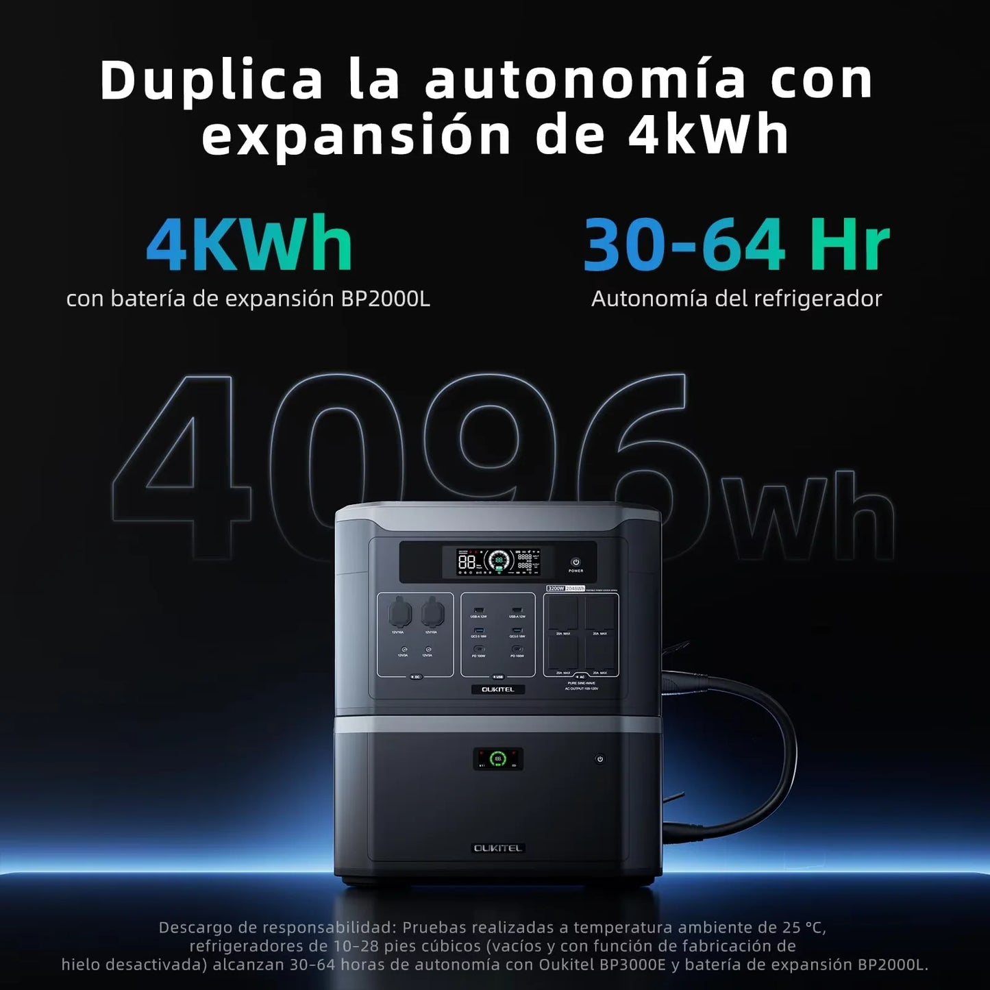 OUKITEL BP3000E Portabel Kraftstation – 2048Wh, 3200W Ren Sinusvåg, LiFePO4, UPS, 220V EU, Sol & Väggladdning