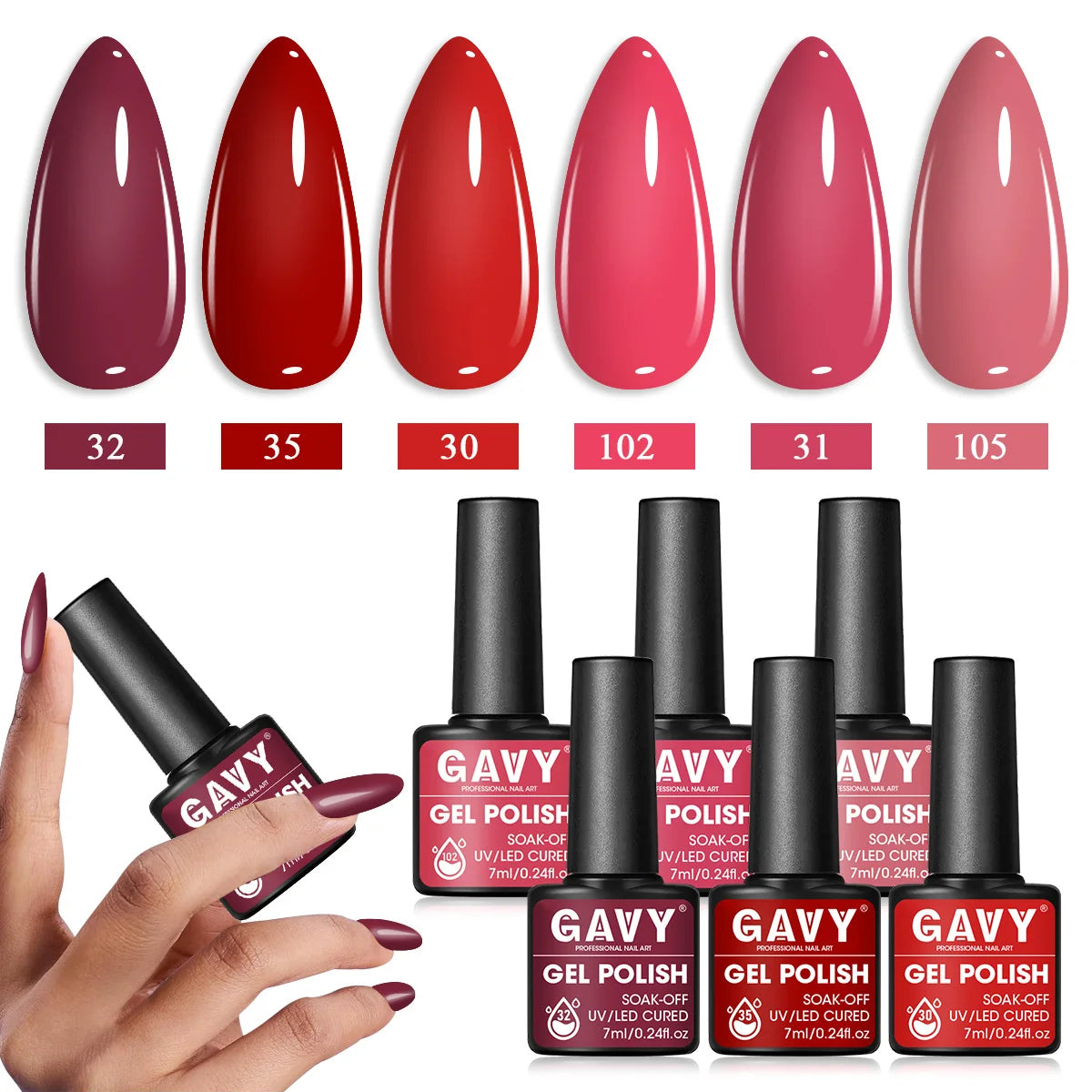 GAVY 6pcs Gel Polish Starter Kit - Permanent Nail Polish Set Glossy Suitable for DIY Manicure, Spring Summer Nail,