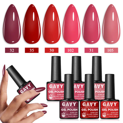 GAVY 6pcs Gel Polish Starter Kit - Permanent Nail Polish Set Glossy Suitable for DIY Manicure, Spring Summer Nail,