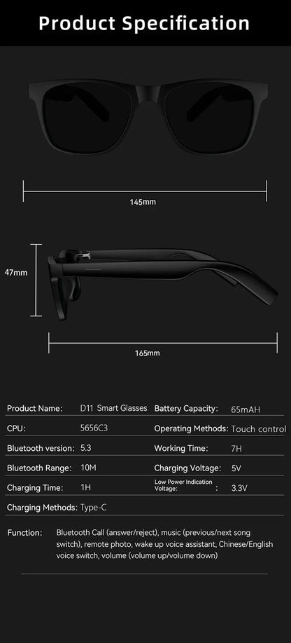 Lenovo AI Smart Glasses Bluetooth Call Music Touch Control Surround Sound Noise Canceling Photography For Study Outdoor Travel
