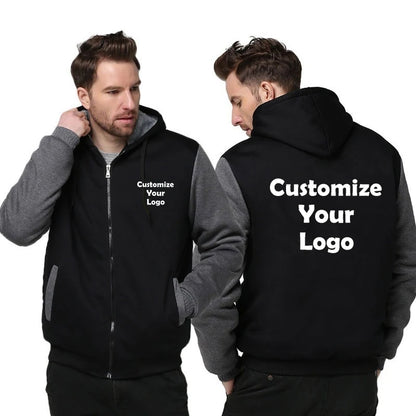 Herr Hoodie Vinterjacka 2026 – Anpassningsbar Tryck Streetwear Casual Zip Tjock S–4XL 4 Färger