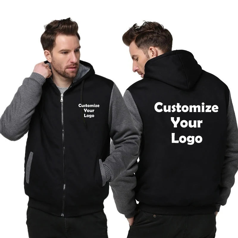 Herr Hoodie Vinterjacka 2026 – Anpassningsbar Tryck Streetwear Casual Zip Tjock S–4XL 4 Färger