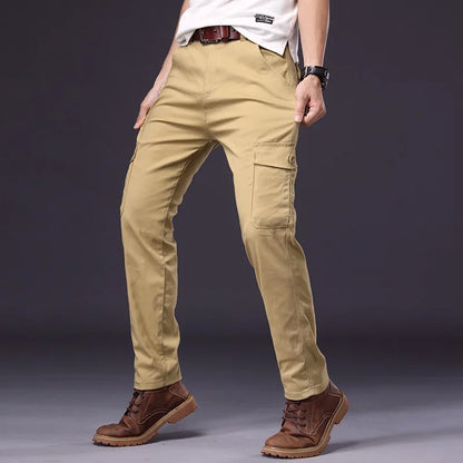 Male New Men Cotton Autumn Winter Patchwork Cargo Pants Multi Pocket Straight Tactical Work Outdoor Daily Wear Trousers 4 Colors