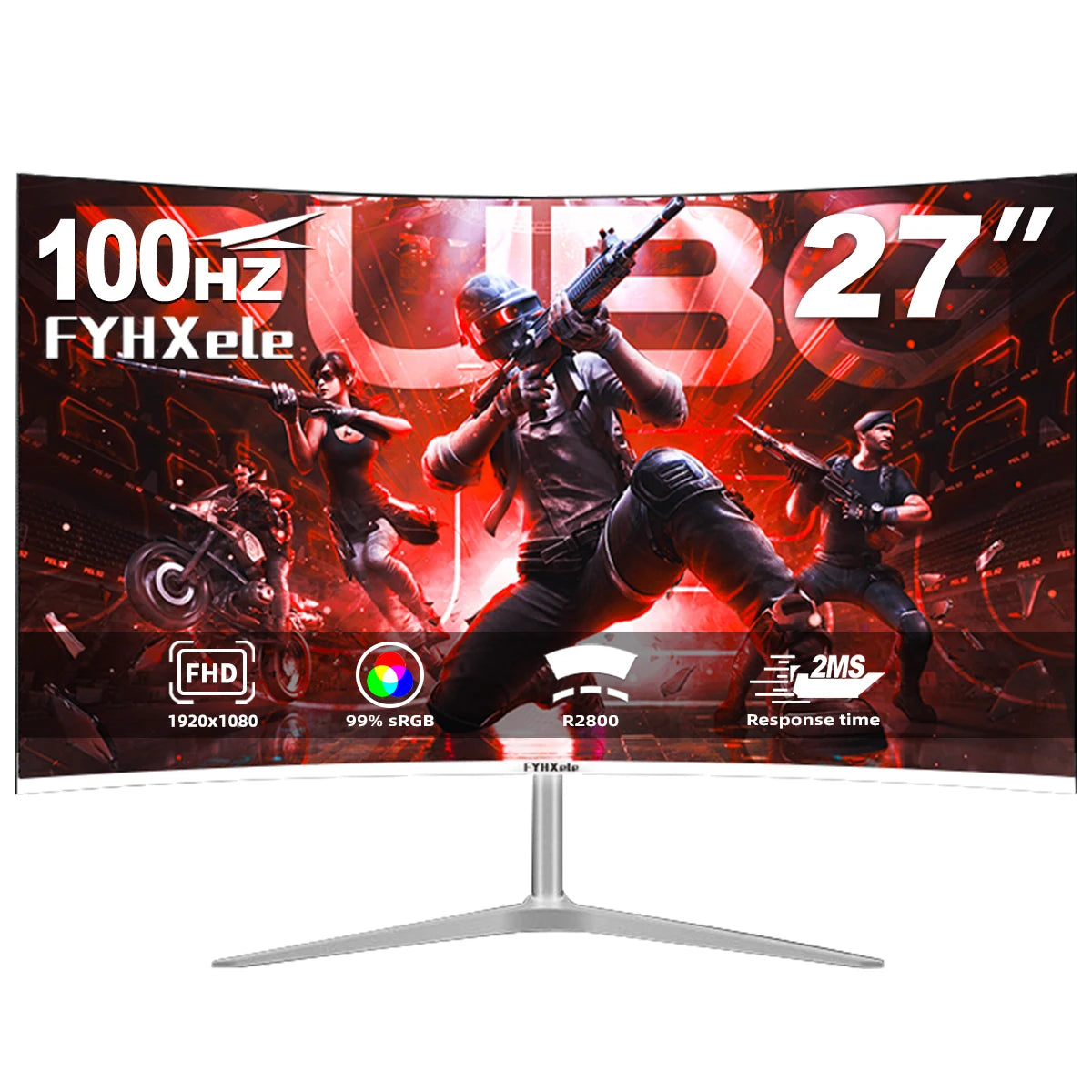 FYHXele 27 Inch Curved Gaming Monitor 100Hz 2ms VA Panel FHD 1080P LED LCD Desktop PC Computer Display