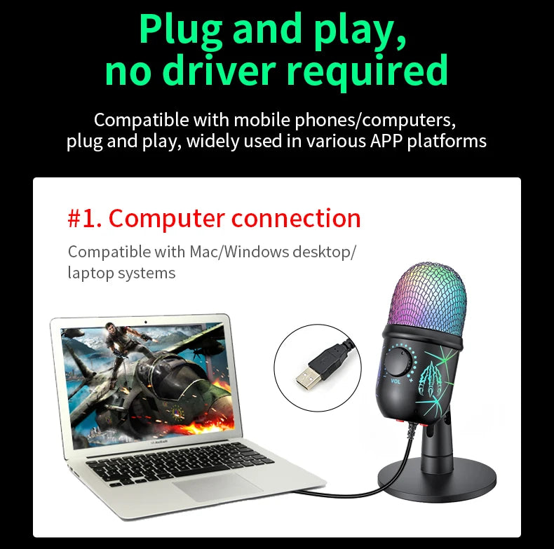 Basix USB-kondensatormikrofon med RGB och mute