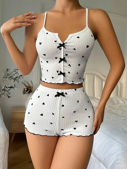 Women's Floral Print Pajama Set Spaghetti Strap V Neck Shorts Sleepwear Summer Breathable Loungewear Multi Print Casual Homewear
