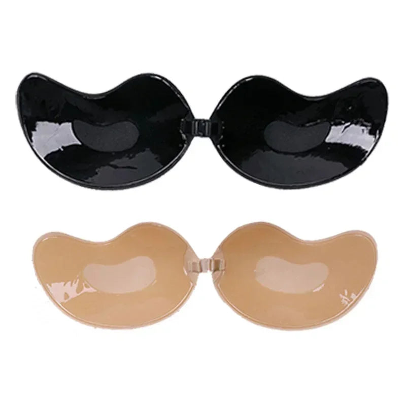 1/2Pcs Sexy Women Invisible Push Up Bras Reusable Adhesive Self-Adhesive Silicone Front Closure Sticky Bra Black Skin Strapless