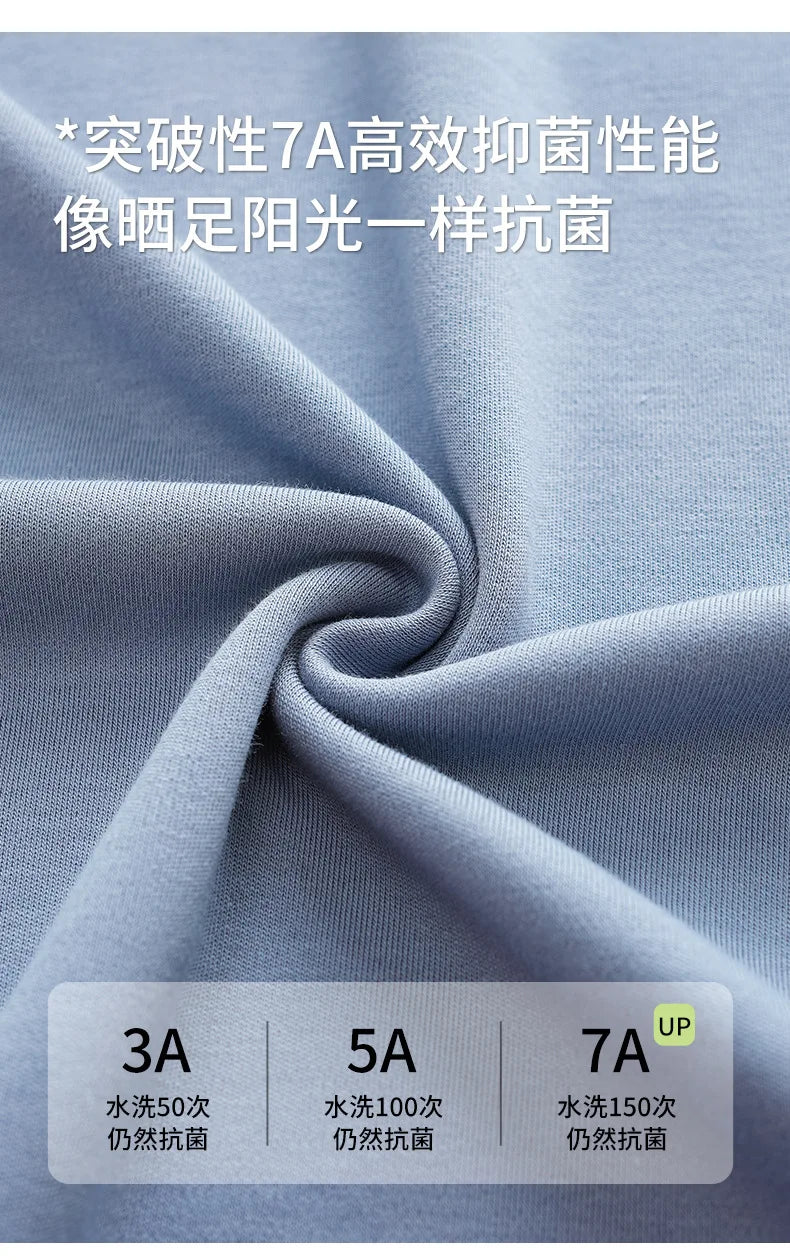 Antibacterial Cotton Pajamas for Men Summer Short Sleeve Shorts Long Pant Three-Piece Set Simple Solid Color Loose Homewear