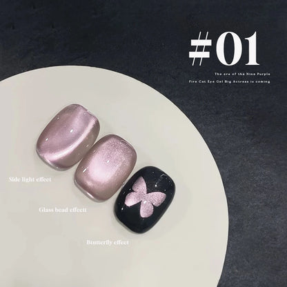 MIANEL 12ML Hibiscus Purple Cat Eye Gel Nail Polish Super Whitening Glass Beads Cat Eye Nails Purple Nials Blue Nails 1-12PCS