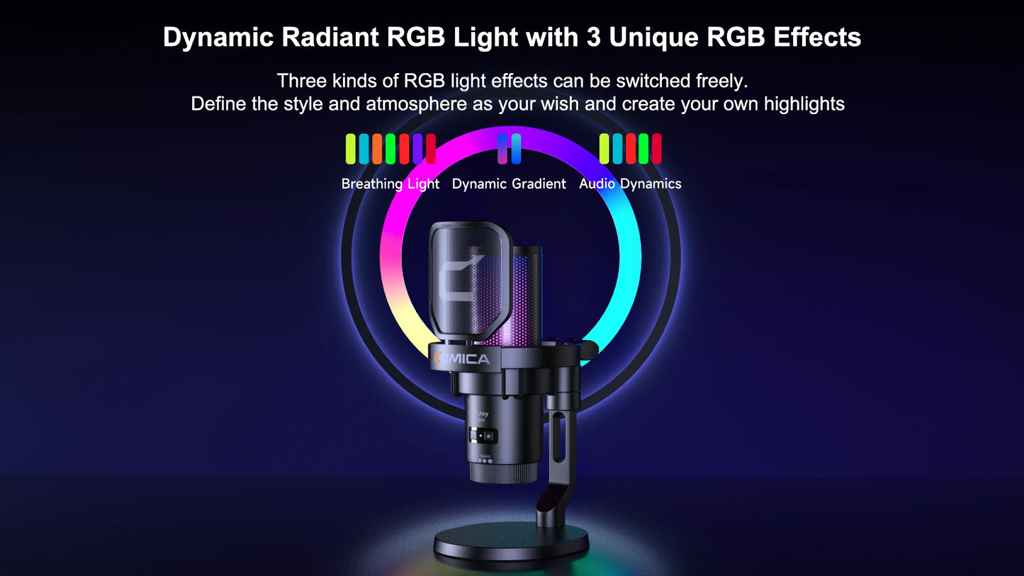Cardioid Condenser Wired USB Microphone with RGB lights for Gaming, Podcasting, Music creation and PS4/5 Ejoy Uni A Uni D